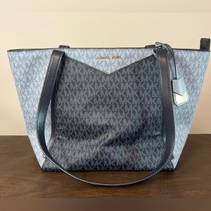 Authentic Michael Kors Whitney Top Zip Tote in Blue Canvas